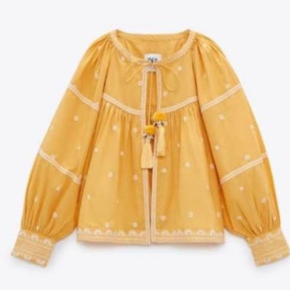 Zara Yellow Embroidered Jacket/Shirt with Tassles. Size XS BNWT - Picture 3 of 7